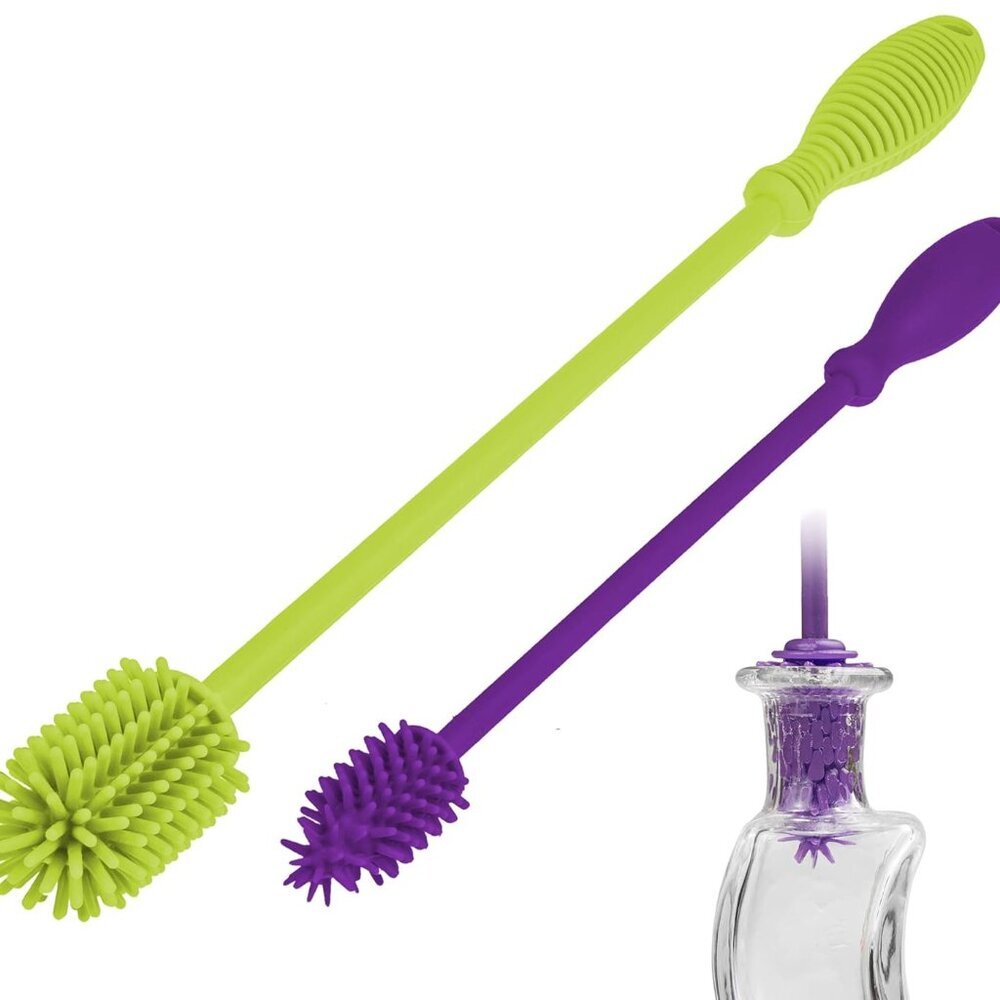 A-Brush Silicone Bottle Cleaner Brush, 2 Piece Set, Flexible, Long Handle - Wate
